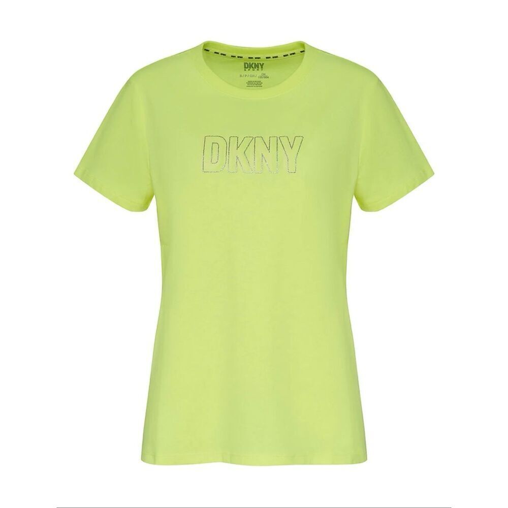 DKNY Sport Yellow Short Sleeve Rhinestone Logo T Shirt Size XS New